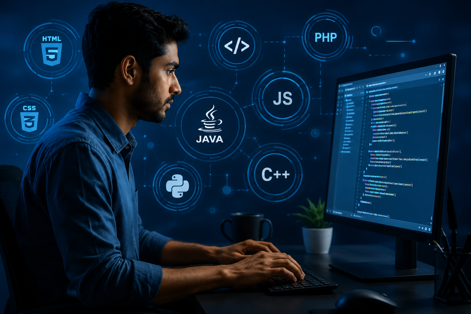 Software developer working on code